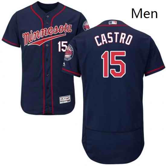 Mens Majestic Minnesota Twins 15 Jason Castro Navy Blue Alternate Flex Base Authentic Collection MLB Jersey